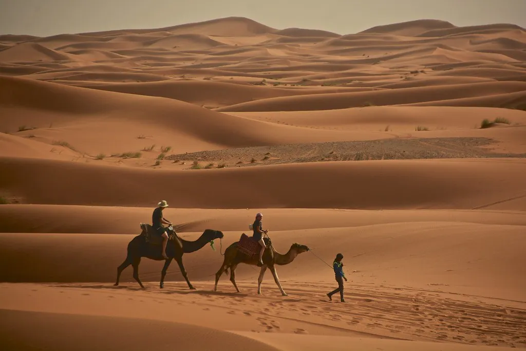 Desert camp tents set among the Erg Chebbi dunes