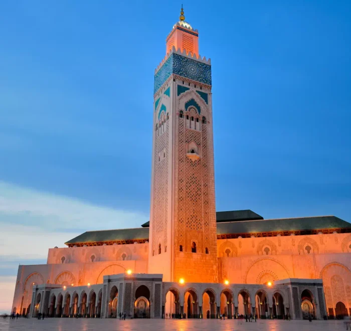 Hassan II Mosque in Casablanca, desert tours from Casablanca to Merzouga