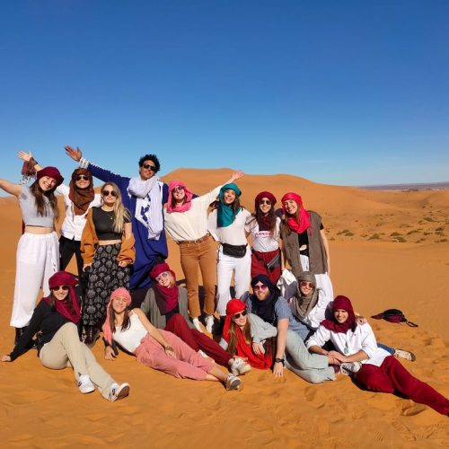 group of tourists in Merzouga