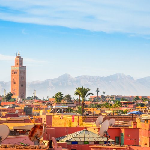 Panoramic view of Marrakesh and old medina, Morocco